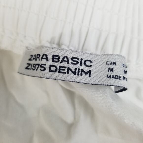 Zara Basic M White Balloon Ruffle Sleeve Blouse Off the Shoulder Keyhole Bow - Picture 8 of 8